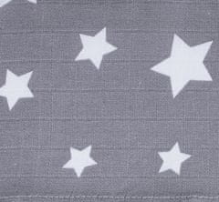 BabyBoom Bavlněná tetra plena 70x80cm DELUXE Bílé malé a velké hvězdičky na tmavě šedém pozadí