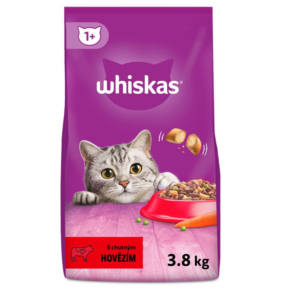 Levně Whiskas granule hovězí pro dospělé kočky 3,8 kg