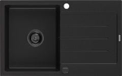 Mexen Bruno granitový dřez 1-miska s odkapávačem 795 x 495 mm, černý, černý sifon (6513791010-77-B)