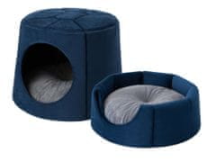 Doggy Bouda a pelíšek 2v1 + POLŠTÁŘ, domeček pro psa TURTLE, kočku, Útulný přístřešek, měkká sedačka pro psa, pěkná bouda pro kočku, námořnická modrá barva, XL