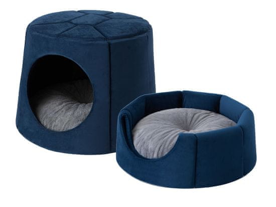 Doggy Bouda a pelíšek 2v1 + POLŠTÁŘ, domeček pro psa TURTLE, kočku, Útulný přístřešek, měkká sedačka pro psa, pěkná bouda pro kočku, 2 velikosti, námořnická modrá barva