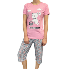 RINDA Dámské růžové pyžamo 3/4 kočičí kalhoty M