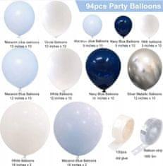 PartyDeco Velka sada na balonkovou girlandu/ balónkový oblouk Modrá 3m, 94ks