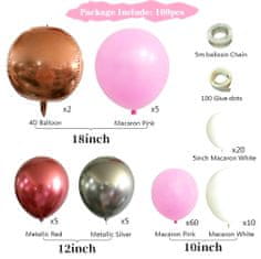 PartyDeco Velka sada na balonkovou girlandu/ balónkový oblouk, růžová 3,5m, 109ks