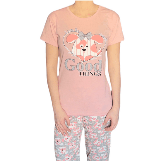 RINDA  Dámské pyžamo pudrově růžové love dog