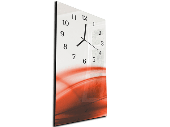 Glasdekor Nástěnné hodiny 30x60cm červená abstraktní vlna
