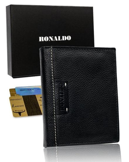 RONALDO Velká černá kožená pánská RFID peněženka