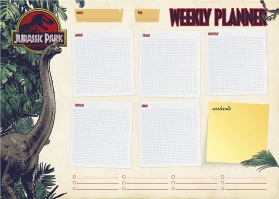 CurePink Stolní plánovací A4 podložka na stůl Jurassic Park|Jurský park (29,7 x 21 cm)