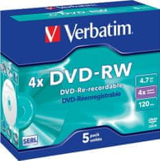 Verbatim DVD-RW 4,7GB/ 4x/ DLP/ Jewel/ 5pack