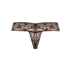 PantyRebel Underneath Gigi Crotchless Thong (Black), leopardí tanga s otevřeným rozkrokem S/M