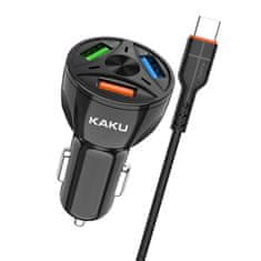 Noah 20W 4,8A QC3.0 3xUSB nabíječka do auta + kabel USB typu C Tříportová nabíječka do auta KAKU Quick Charge 3.0 s kabelem USB-C (KSC-493) černá