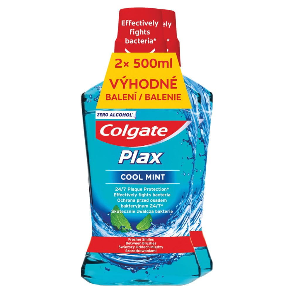 Levně Colgate Plax Cool Mint ústní voda bez alkoholu 2 x 500 ml