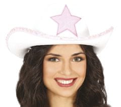 Guirca Dámský kovbojský klobouk bílo-růžový s hvězdou