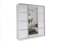 Nejlevnější nábytek Šatní skříň LITOLARIS 150 se zrcadlem, 4 šuplíky a 2 šatními tyčemi, bílý mat