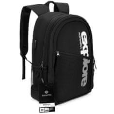ZAGATTO Černý pánský/dívčí školní městský batoh, objem 18 litrů, prostorný a nepromokavý batoh do práce, USB port s kabelem, jednokomorový batoh na zip, nastavitelné a pohodlné ramenní popruhy, 45x32x12/ ZG70