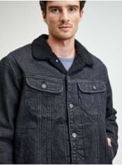 Lee Černá pánská džínová bunda s umělým kožíškem Lee L