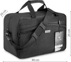 Letecká cestovní/víkendová taška černá, dámská unisex pánská, 40x20x25 cm, ryanair, wizzair, upevnění na kufr, s nastavitelným ramenním popruhem, ZG10