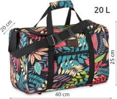 Dámská cestovní taška s květinovým vzorem, cestovní taška s ochrannými nožičkami, taška pro RYANAIR/WIZZAIR a další letecké společnosti, prostorná cestovní taška s upevněním na kufr, 40x20x25 / ZG769