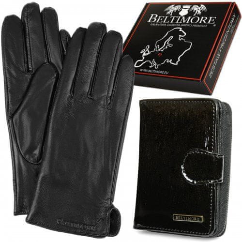 Beltimore A02 Dámská kožená sada peněženka s rukavicemi černá