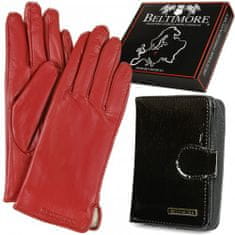 Beltimore A02 Dámská kožená sada peněženka černá s rukavicemi