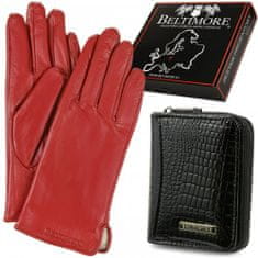 Beltimore A05 Dámská kožená sada peněženka černá s rukavicemi
