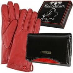 Beltimore A04 Dámská kožená sada peněženka černá s rukavicemi