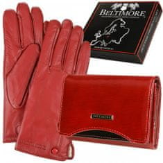 Beltimore A04K26 Dámská kožená sada peněženka s rukavicemi červená