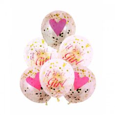 KIK Balónky pro holčičku babyshower s konfetami 6 ks růžové