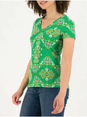 Zelené květované dámské tričko Blutsgeschwister Carnival Carousel XL