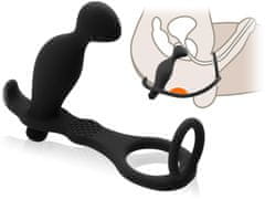 XSARA Tvarovaný anální kolík masažér prostaty se dvěma kroužky a masážní koncovkou - 55163708