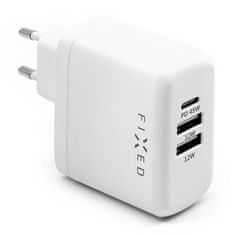 FIXED Nabíječka do sítě USB-C PD, 2x USB 2.0, 45W - bílá