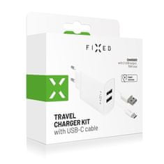 FIXED Nabíječka do sítě 2xUSB, 15W Smart Rapid Charge + USB-C kabel 1m - bílá