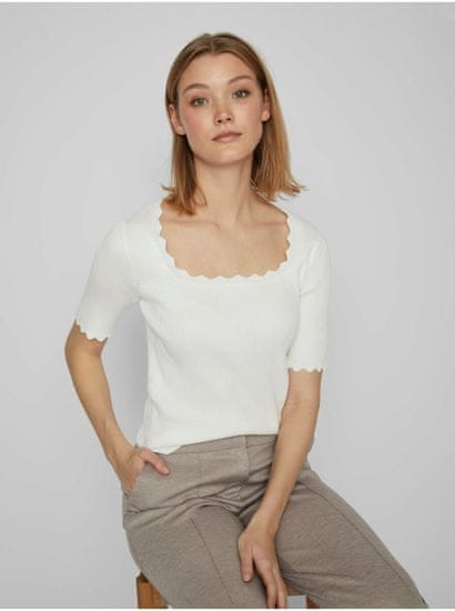 VILA Bílé dámské žebrované tričko VILA Lana