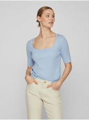 VILA Světle modré dámské žebrované tričko VILA Lana S