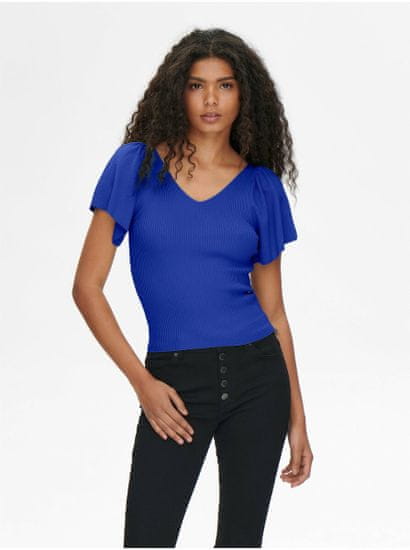 ONLY Tmavě modré dámské žebrované tričko ONLY Leelo