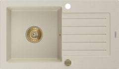 Mexen Pablo granitový dřez 1 s odkapávačem 752 x 436 mm, béžová, + zlatý sifon (6510751010-69-G)