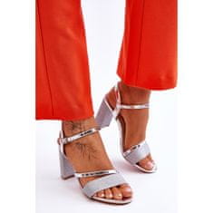 Vinceza Lesklé stříbrné sandály na podpatku velikost 36