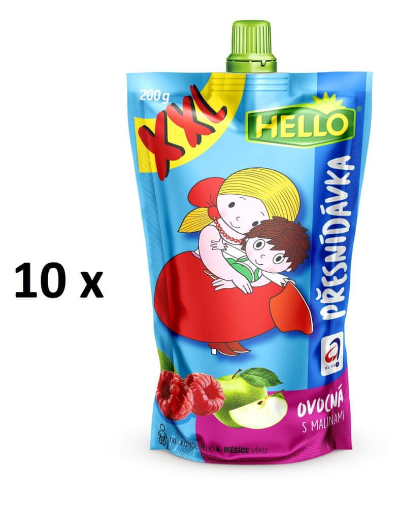 Levně Hello ovocná přesnídávka XXL s malinami 10 x 200 g
