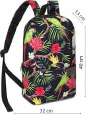 ZAGATTO Dámský batoh v černé barvě s květinovým motivem, městský batoh do školy, nastavitelné popruhy,lehký jednokomorový vícebarevný batoh se třemi kapsami,objem 16 litrů,vhodný pro formát A4, 40x32x13/ZG691