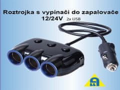 ALLTRUCKER Rozbočovač do auta 3x autozásuvka + 2x USB 12/24V s vypínači
