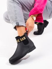 Amiatex Zajímavé dámské gumáky černé na plochém podpatku + Ponožky Gatta Calzino Strech, černé, 38