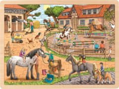 Goki Dřevěné puzzle Jezdecká stáj 96 dílků