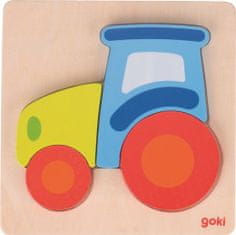 Goki Dřevěné vkládací puzzle Traktor 4 dílky