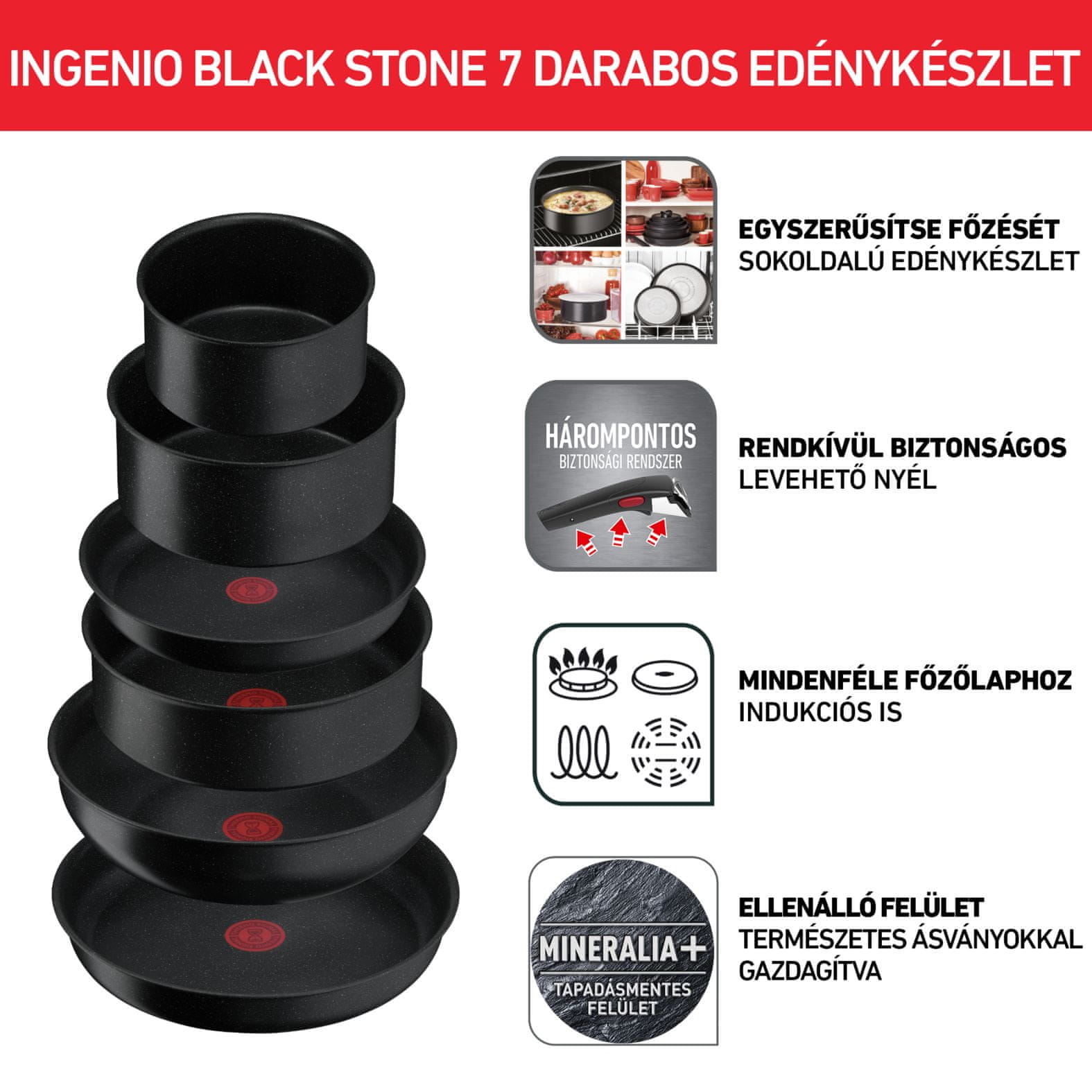 Tefal 7 darabos edénykészlet Ingenio Black Stone L3998702