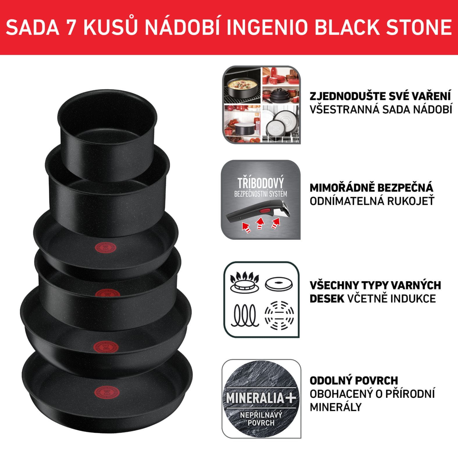Tefal sada nádobí Ingenio Black Stone 7 ks L3998702