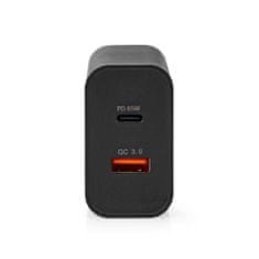 Nedis síťová nabíječka USB-C, 65W, 3.25A, PD Power Delivery, Quick Charge, černá (WCPD65W130BK)