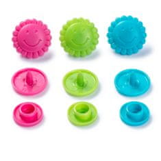 PRYM Plastové patentky "Color Snaps" kytičky, Prym Love, 13,6 mm, 21 ks, růžové/zelené/modré