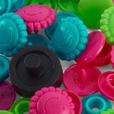 PRYM Plastové patentky "Color Snaps" kytičky, Prym Love, 13,6 mm, 21 ks, růžové/zelené/modré