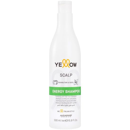 Alfaparf Milano Yellow Energy Scalp je čistící šampon pro oslabené vlasy, zabraňuje vypadávání vlasů, 500ml