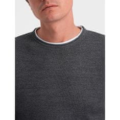 OMBRE Pánský bavlněný svetr s kulatým výstřihem V2 OM-SWSW-0103 grafitový MDN124228 S
